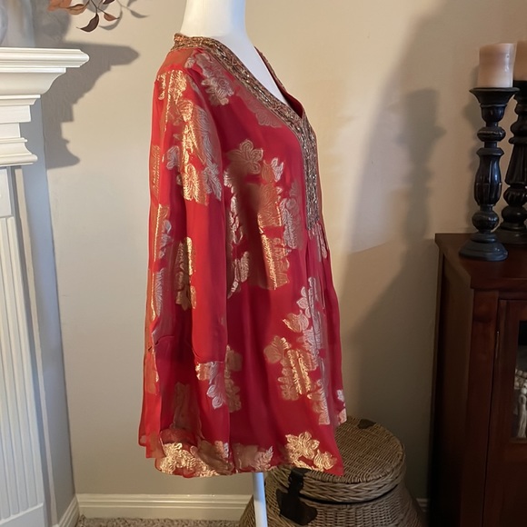 Soft Surroundings- NWT - gold and orange Bellflower Top - multi-floral - size 1X - Picture 6 of 11